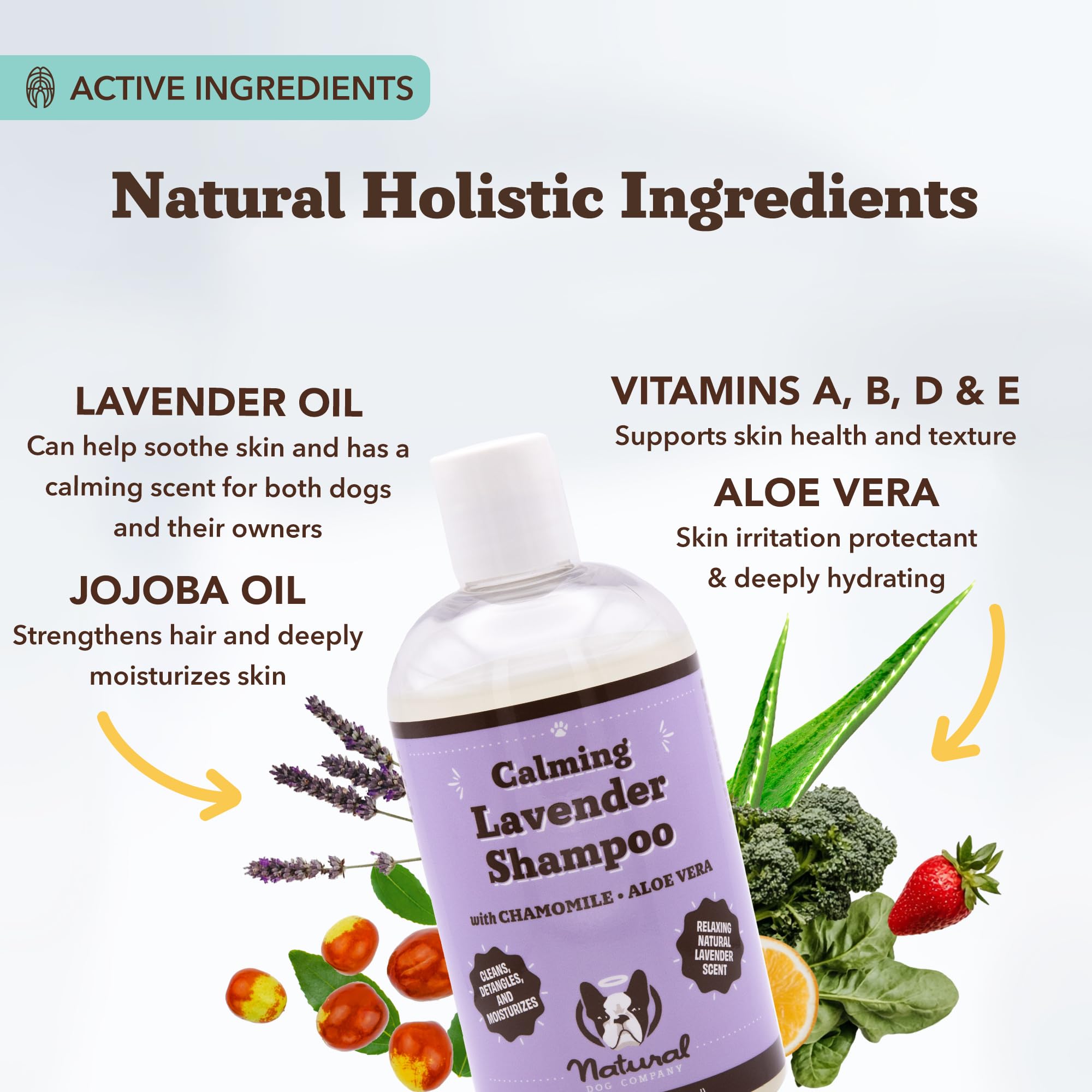 Natural Dog Company calming lavender shampoo application massage on a dog's coat for detangling