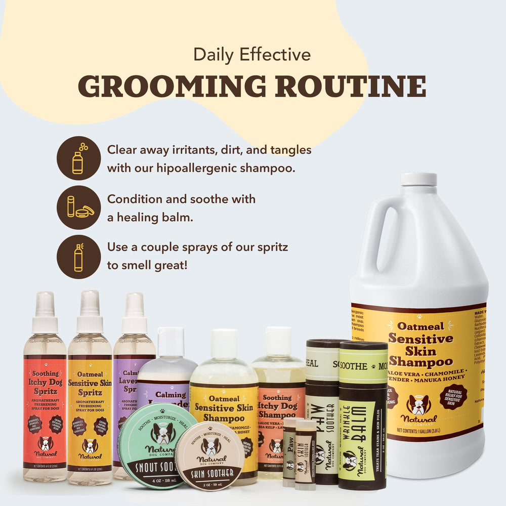 Natural Dog Company calming lavender shampoo made-in-USA badge visible on packaging