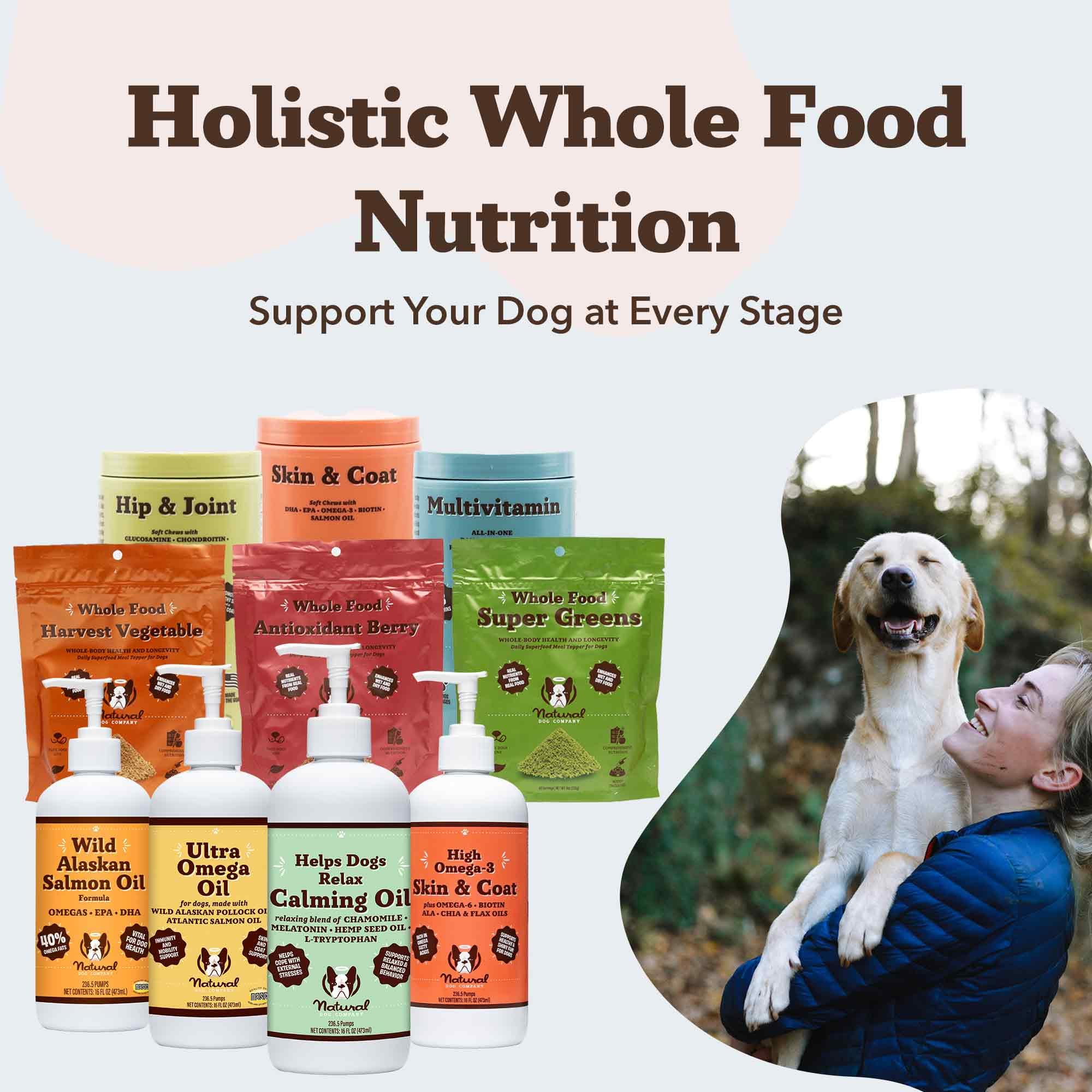 Natural Dog Company Calming Oil eco-friendly packaging from the USA.