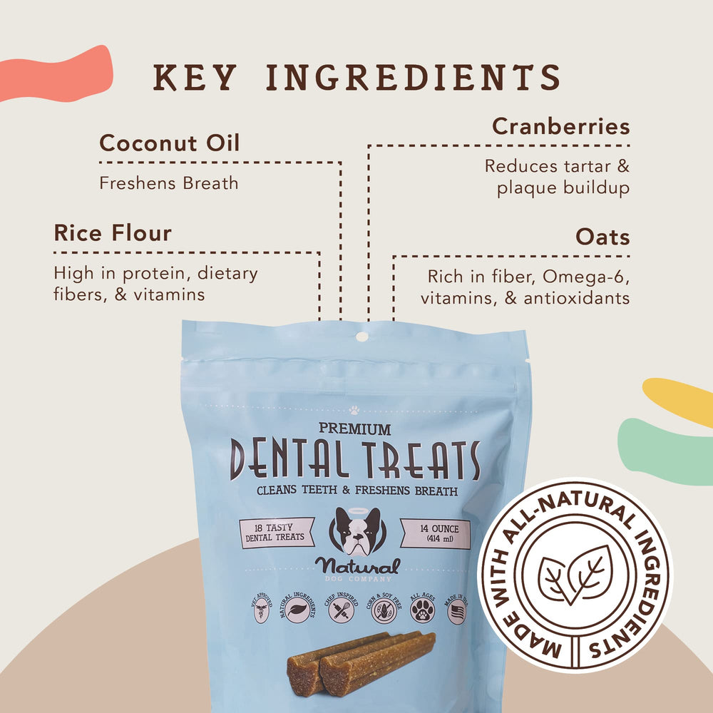 Natural Dog Company dental chews close-up texture emphasizes grooved design for cleaning