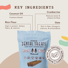 Natural Dog Company dental chews close-up texture emphasizes grooved design for cleaning