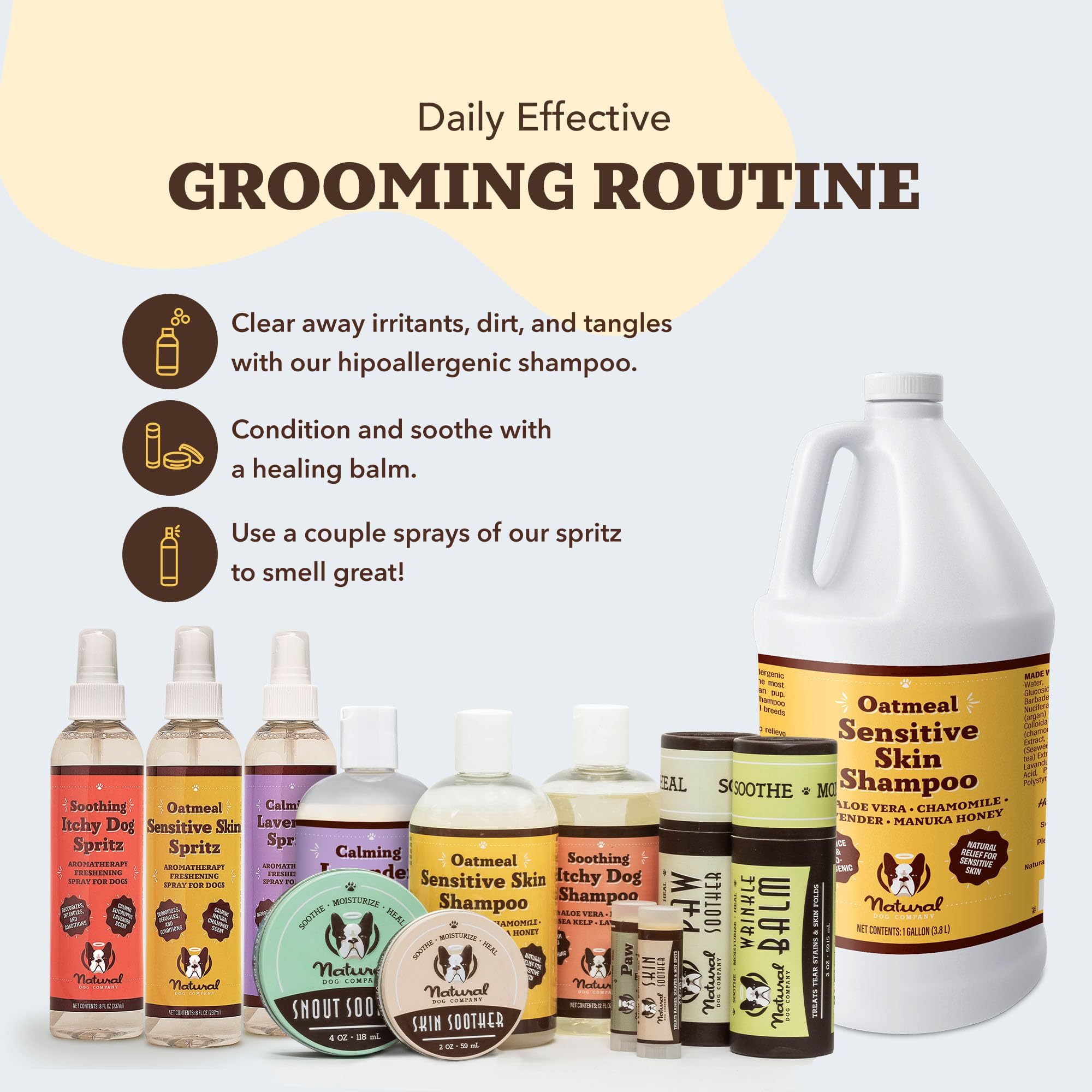 After-bath refresh with Natural Dog Company Itchy Dog Spritz on a dog