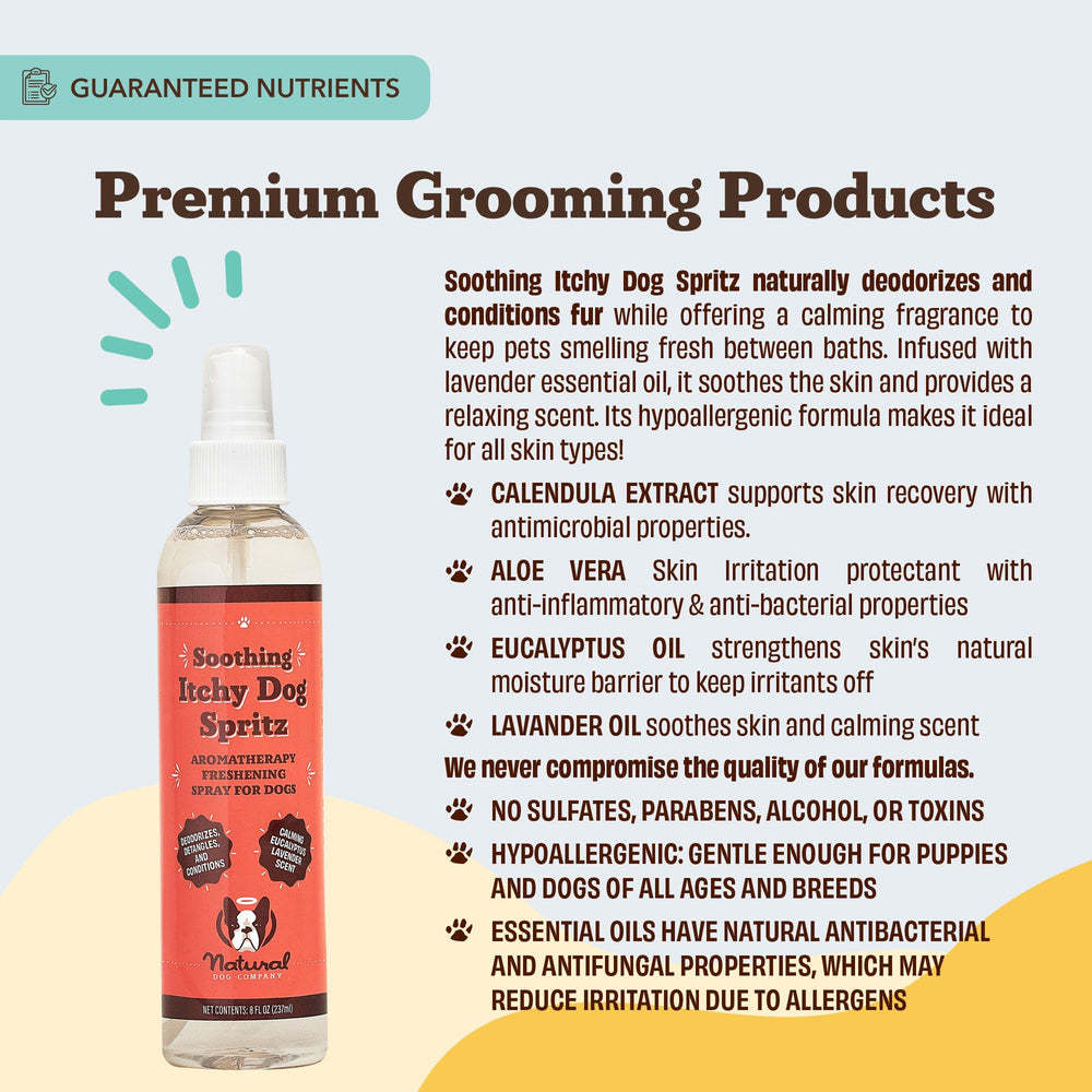Cruelty-free badge on Natural Dog Company Itchy Dog Spritz packaging
