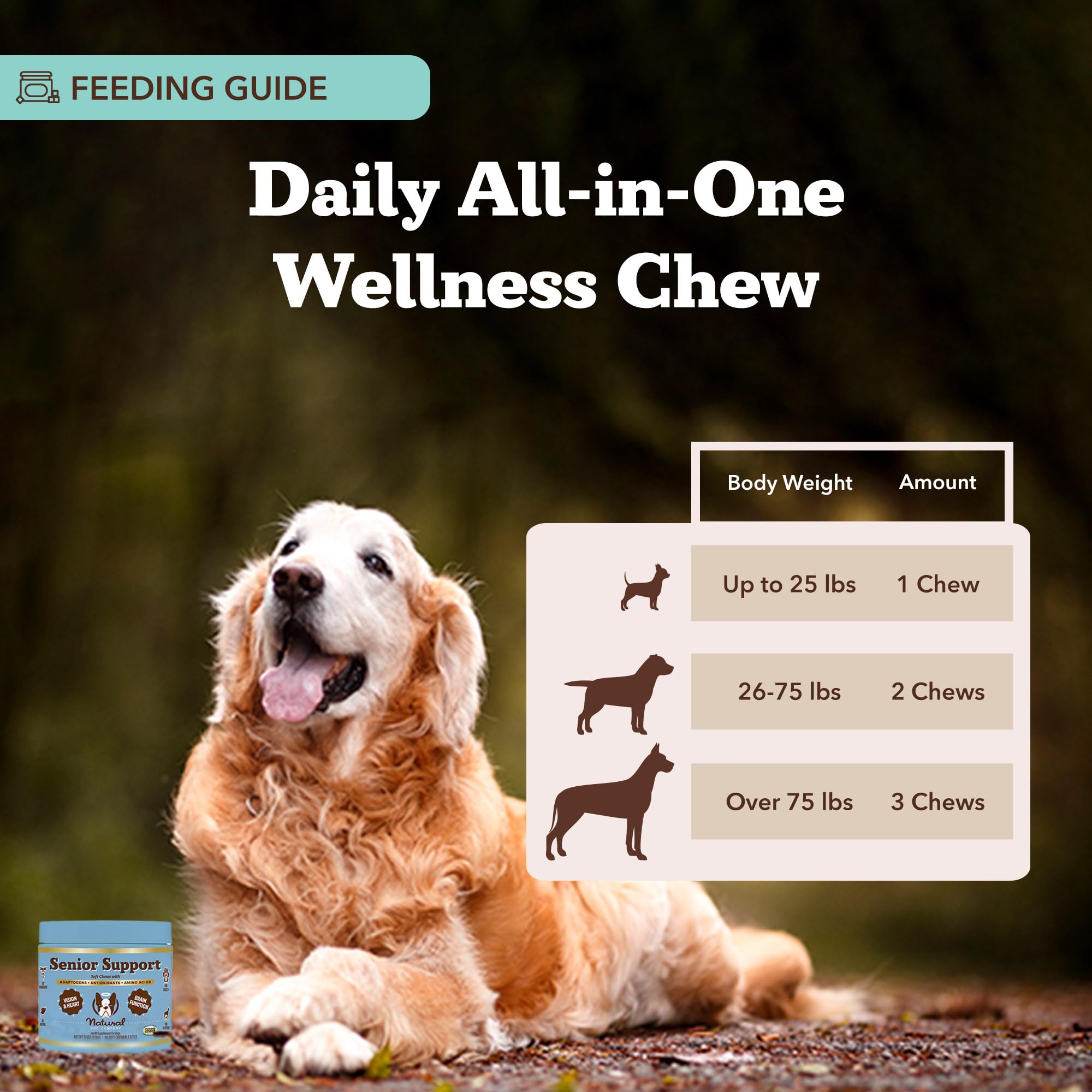 Natural Dog Company senior coq10-l-carnitine-boost chew supports heart function and energy metabolism.