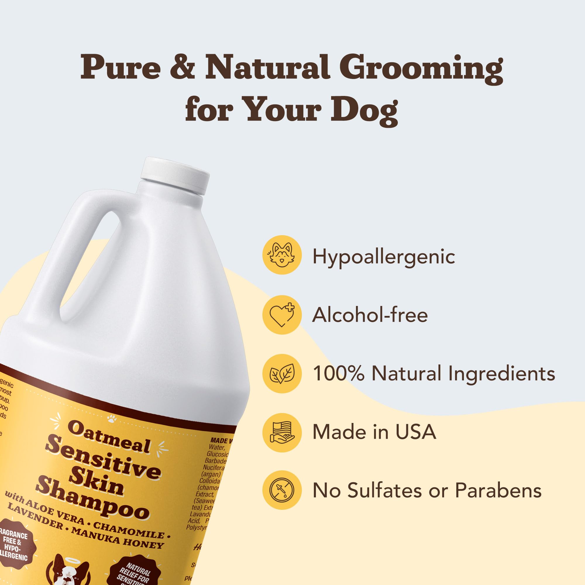 Natural Dog Company product closeup showing gentle care for dogs