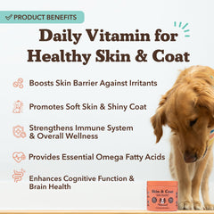 Dog enjoys naturally flavored salmon Skin & Coat supplement