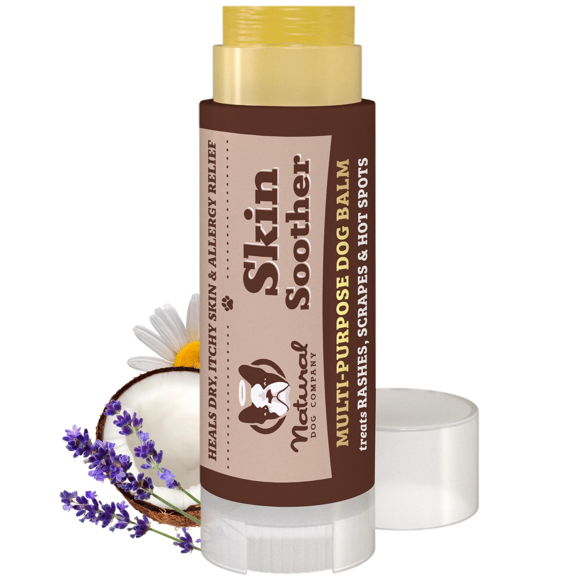 Natural Dog Company Skin Soother Balm jar showing soothing formula for irritated skin