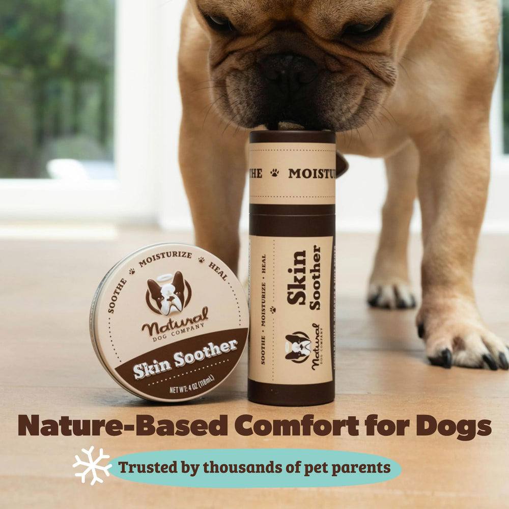 Lick-safe label on Natural Dog Company Skin Soother Balm packaging