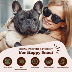 Natural Dog Company snout wipes pack content shot emphasizes compact packaging for travel.