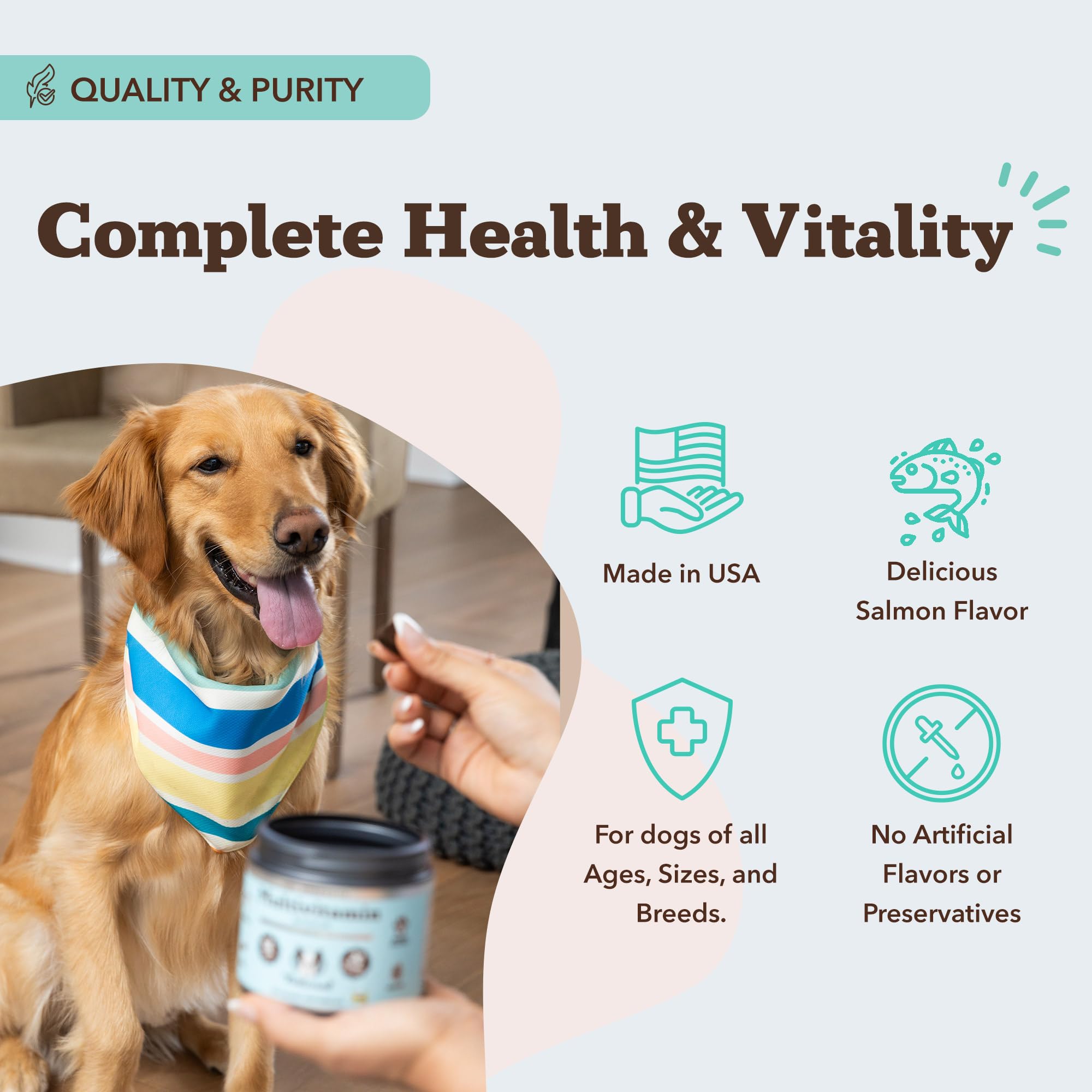 Natural Dog Company Vet Strength vitamins and minerals array for whole-day nutrition