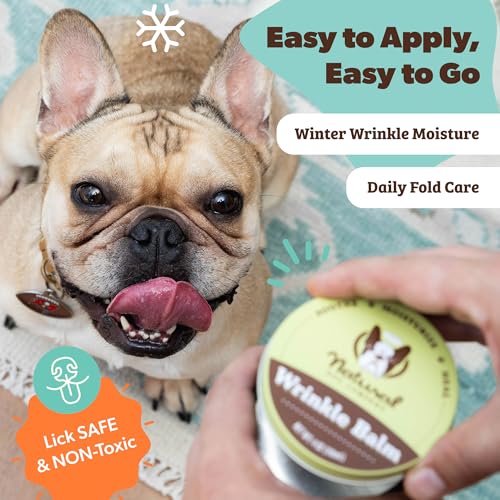 Natural Dog Company wrinkle balm application scene shows easy, gentle relief for dry folds.