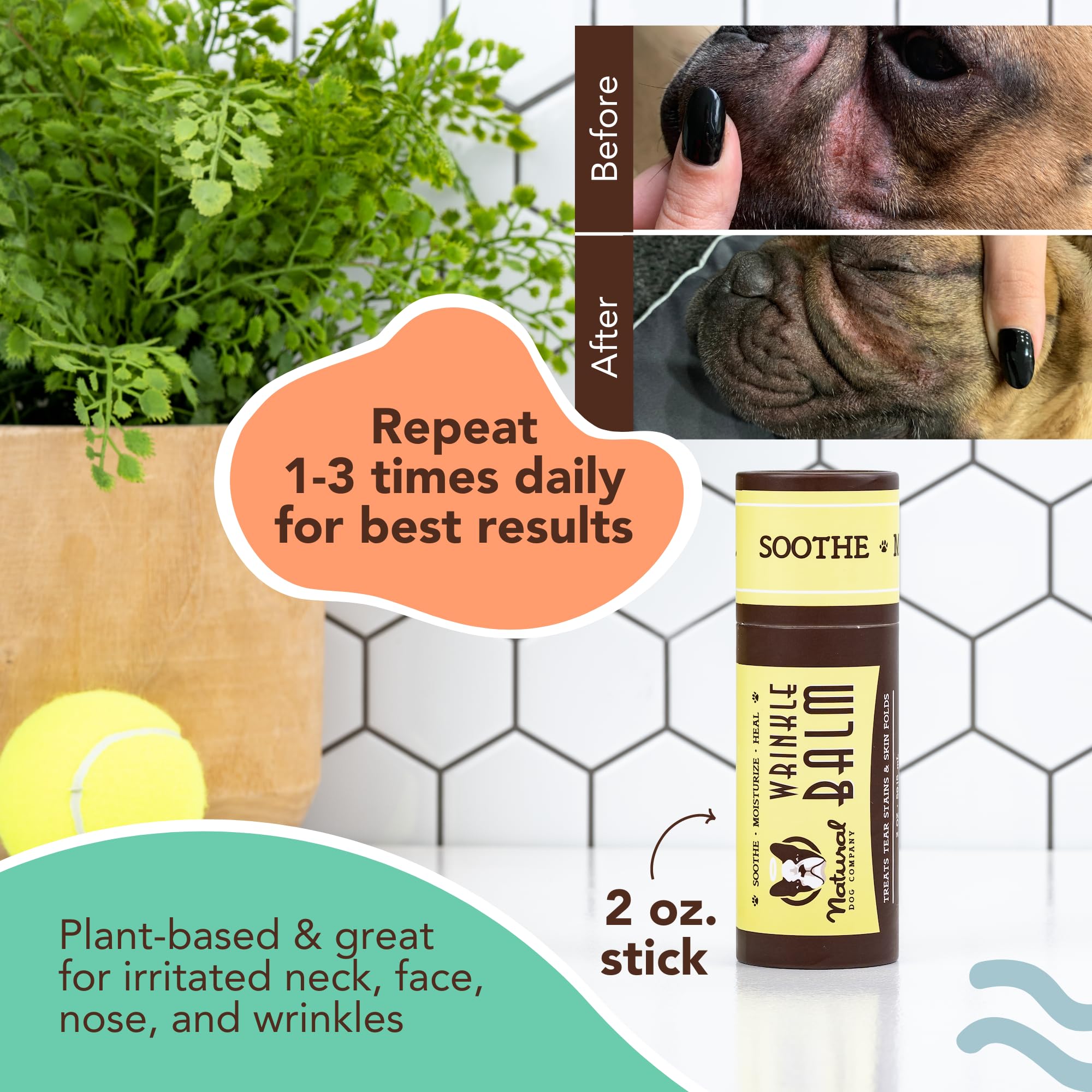 Wrinkle Balm application by Natural Dog Company for wrinkle-area skin care