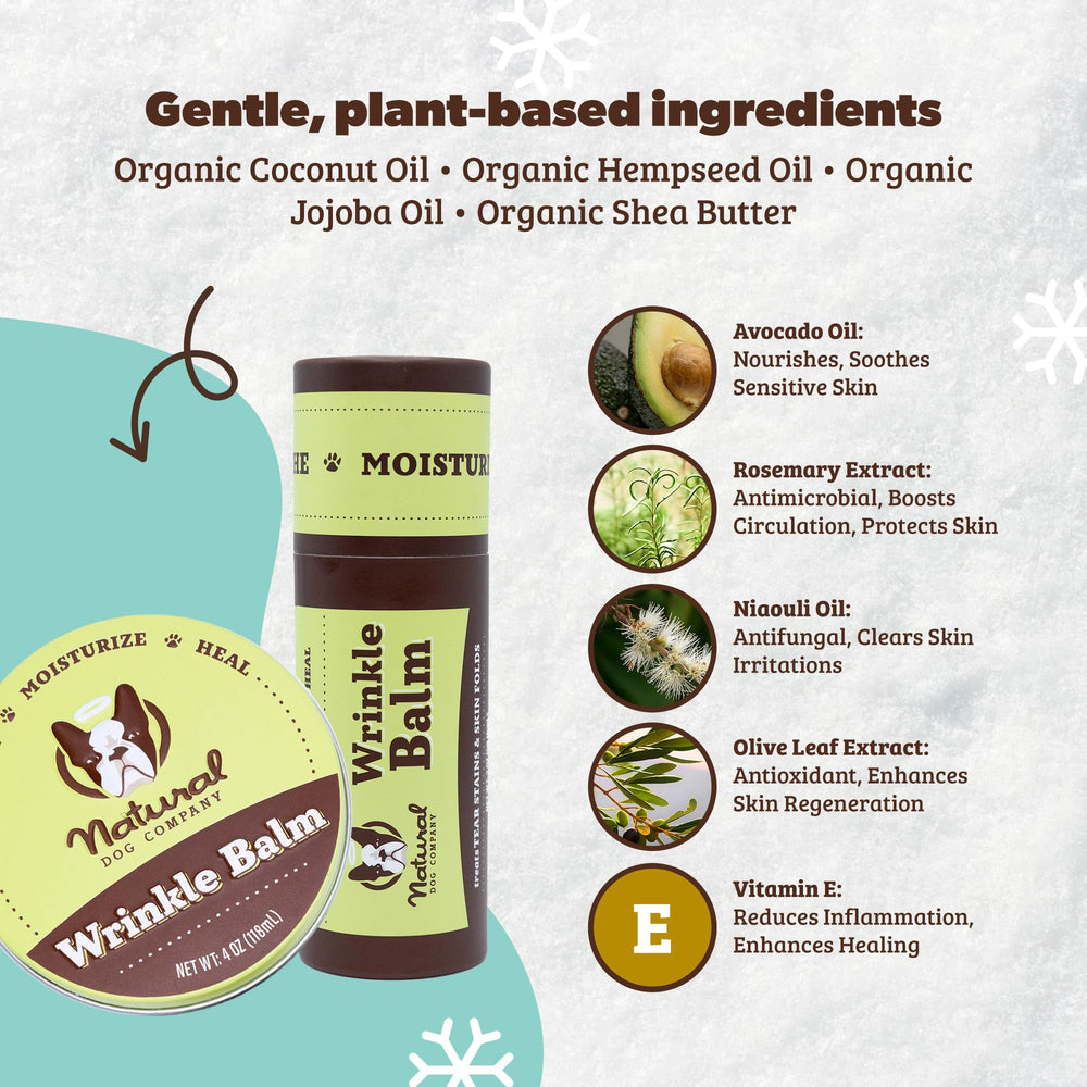 Natural Dog Company wrinkle balm-soft-skin close-up emphasizing nourishing shea butter and jojoba oils