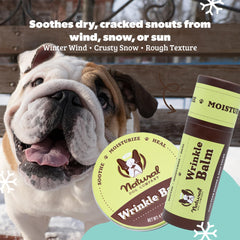 Natural Dog Company wrinkle balm-tube-dispense highlighting convenient lick-safe formula for daily care