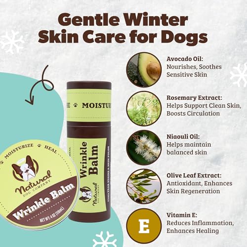 Natural Dog Company wrinkle wipes duo demonstrates cleansing and deodorizing for wrinkles.