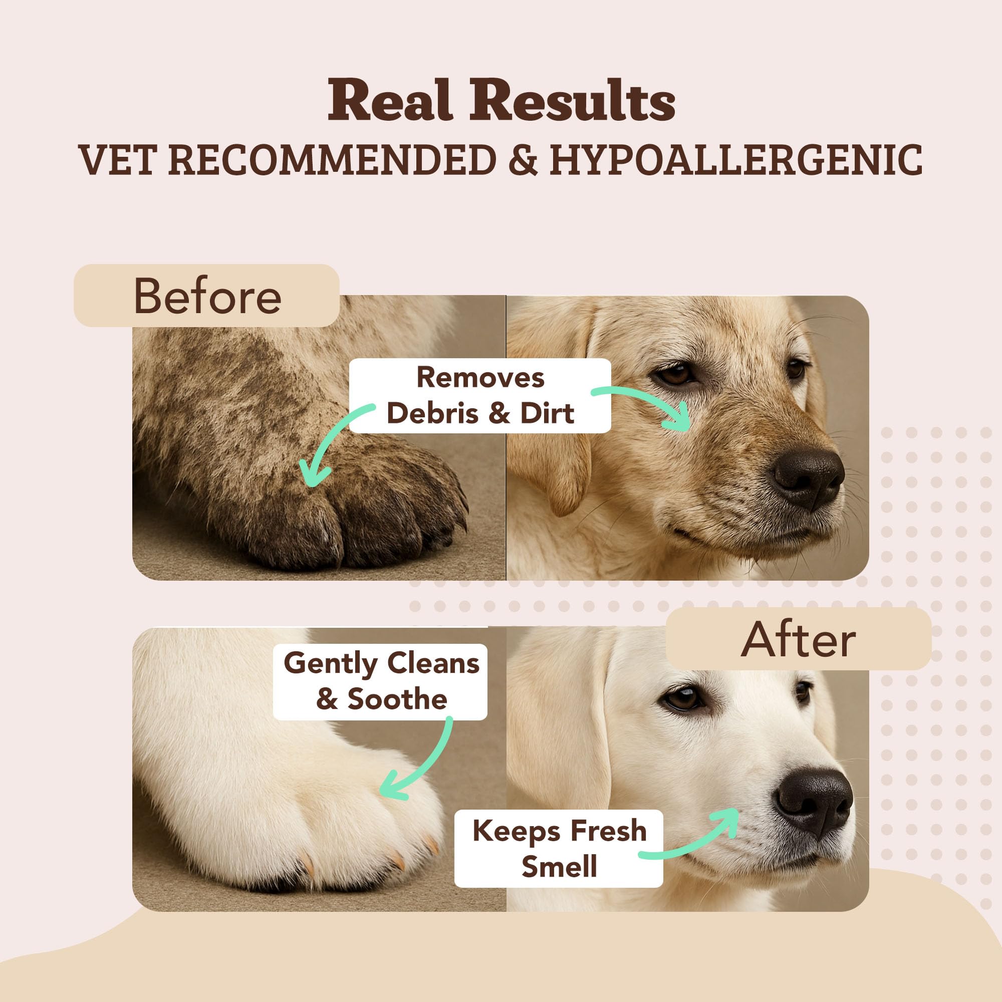 Natural Dog Company XL grooming wipes face-cleaning shot emphasizes gentle care suitable for sensitive skin