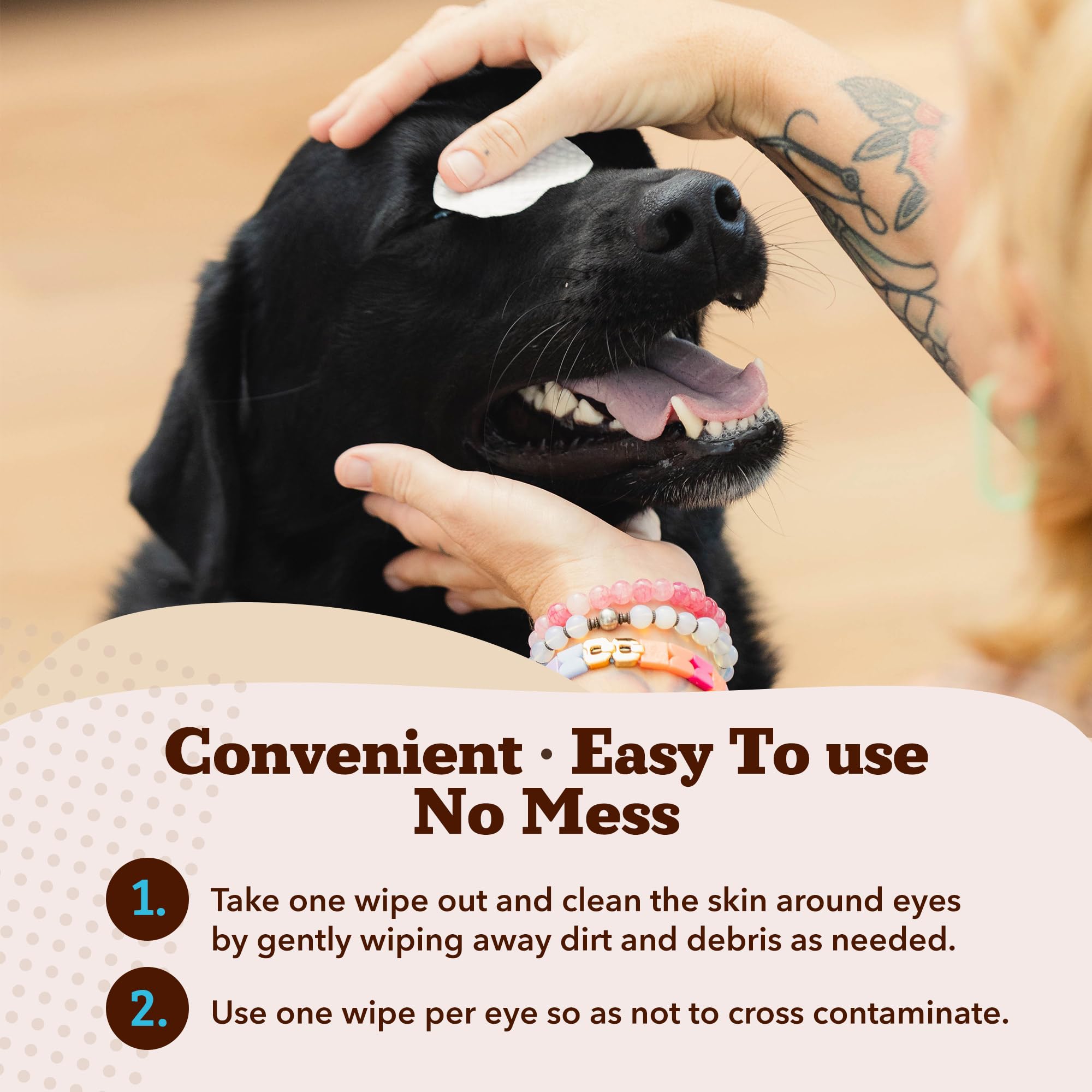 Natural Dog Eye Wipes with Aloe Vera for hydrating cleansing around eyes