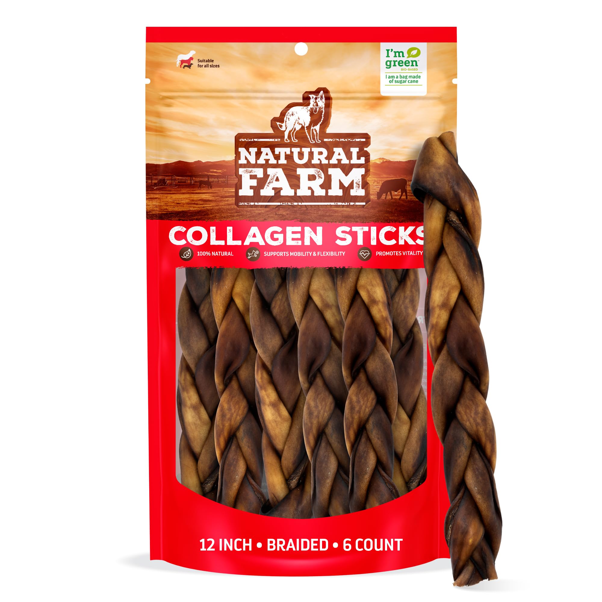 Natural Farm braided collagen chews dog 12in pack offers long-lasting chew