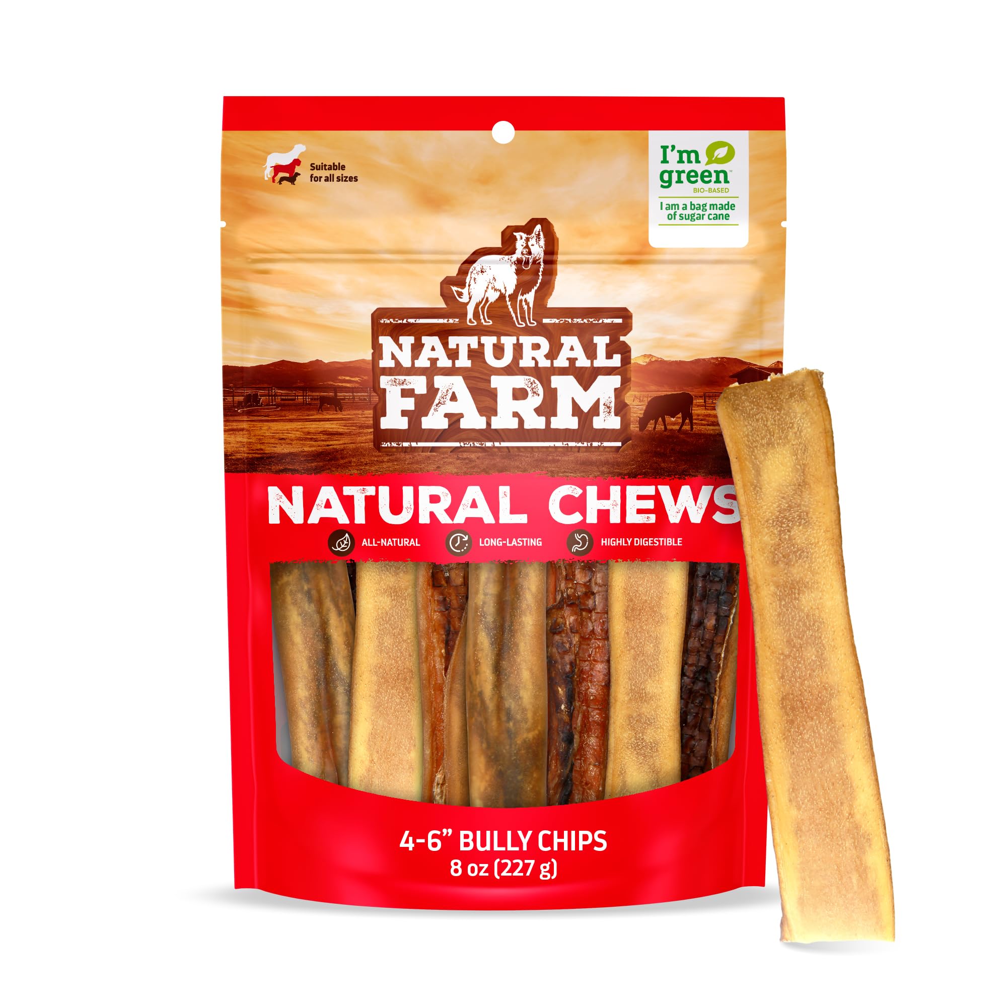 Natural Farm Bully Chips beef cheek pack showcases durable chews for dogs