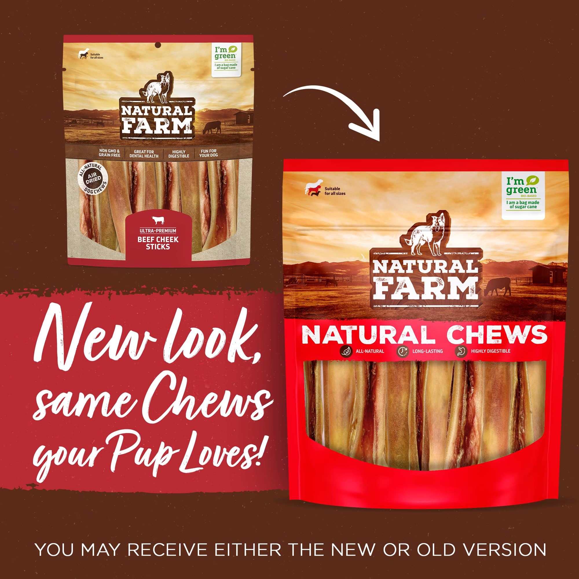 Natural Farm Bully Chips texture closeup highlights flattened beef chews with aroma