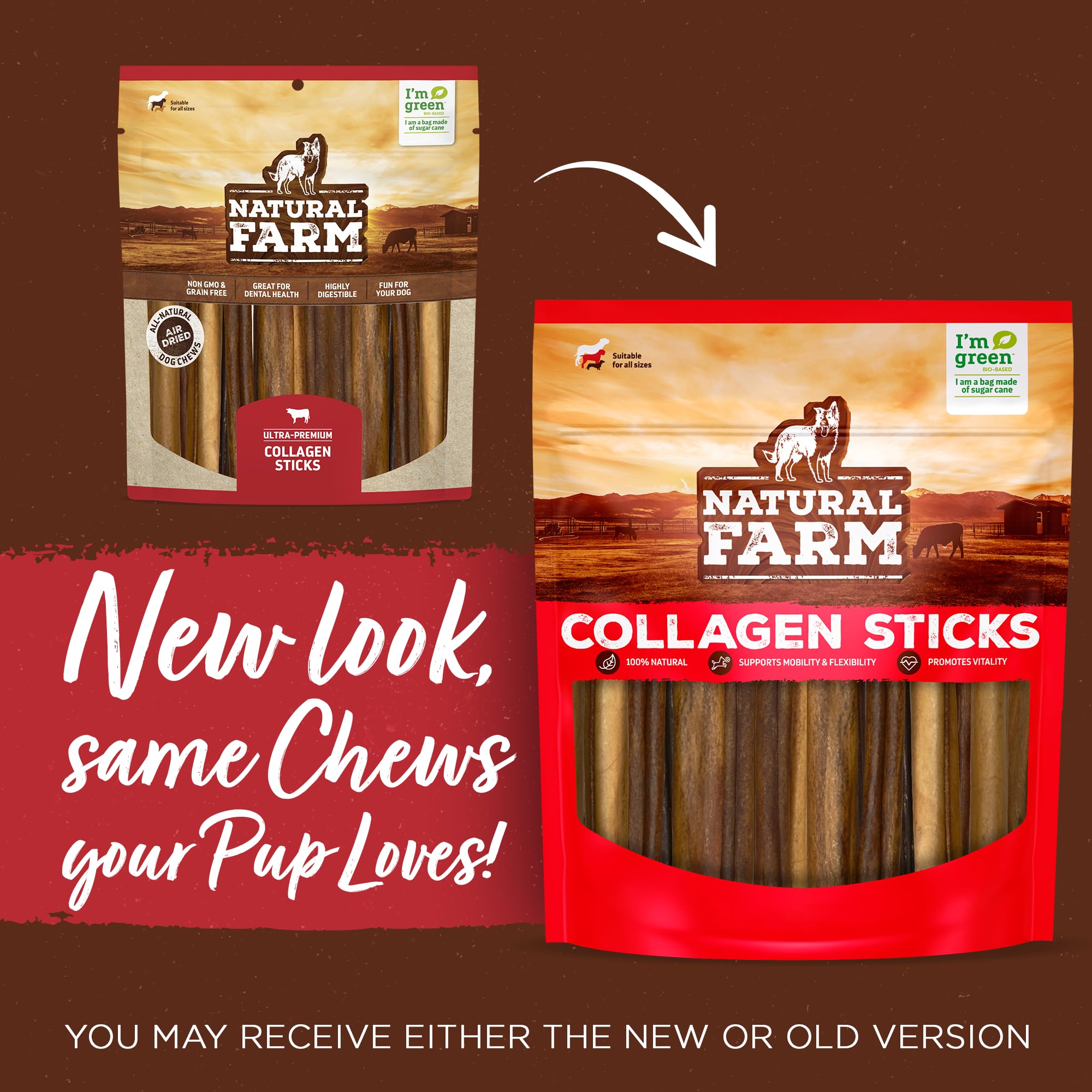 Natural Farm collagen sticks closeup highlights beef skin texture for teeth