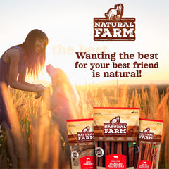 Natural Farm Collagen Sticks portion serving demonstrates bite sized piece for medium or large dogs.