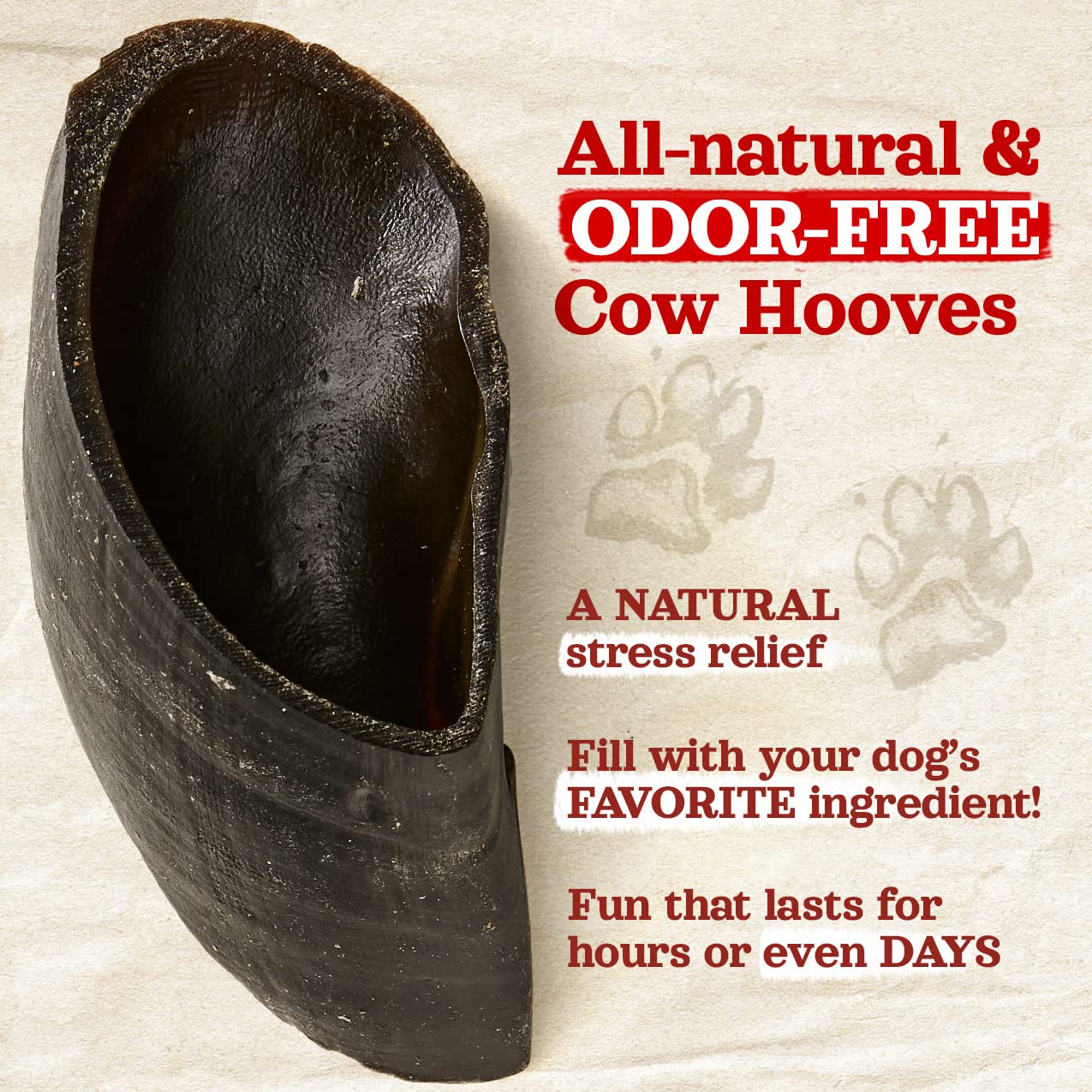 Natural Farm dental-chew hoofs help engage chewing and jaw activity.