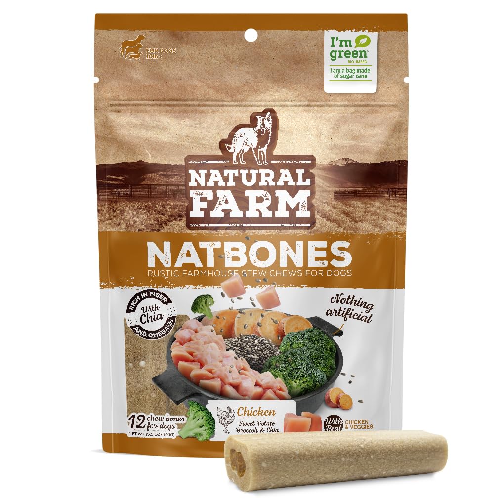 Natural Farm Natbones dual-texture outer layer chew showcasing real chicken protein for tasty engagement.