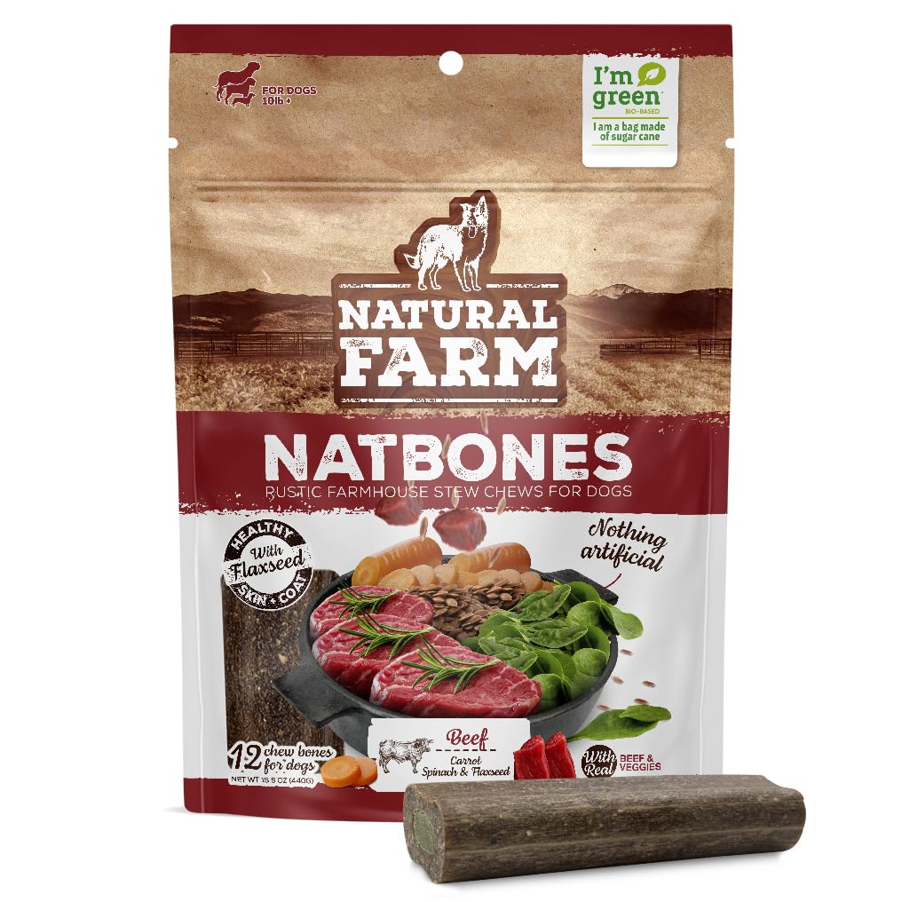 Natural Farm Natbones dual-texture outer layer delivers chewy beef flavor for engaging chew sessions.