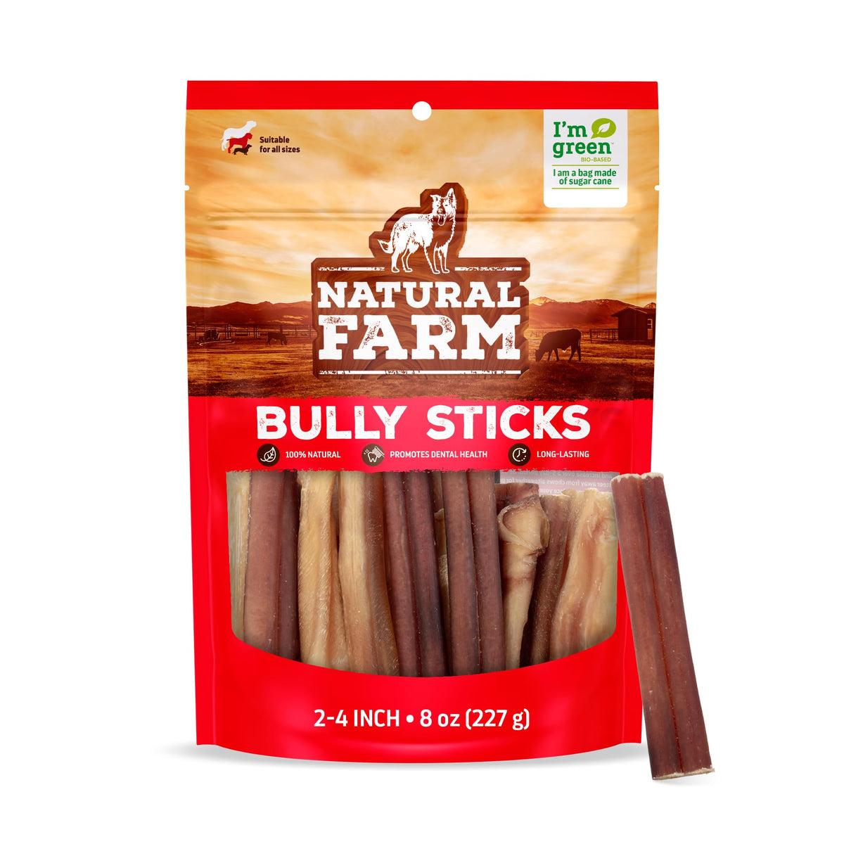 Natural Farm odor-free bully stick pack 8oz for long-lasting chewing and protein