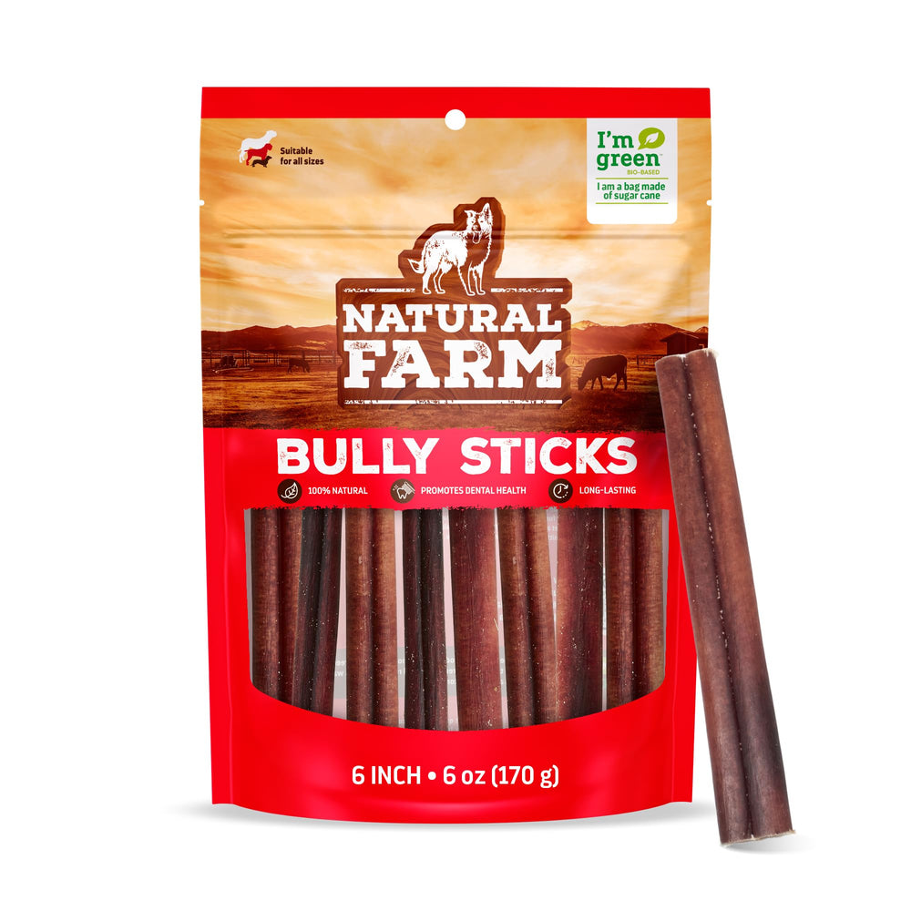 Natural Farm odor-free bully sticks packaging by weight for accurate portions and easy shopping