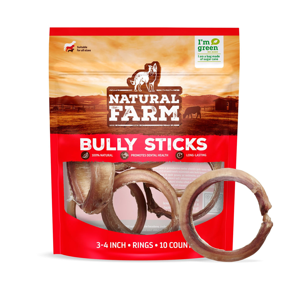 Natural Farm odor free ring 3-4 inch bully sticks for crate training and rewards