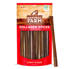 Natural Farm Odor-Free Collagen Chews 12-inch sticks shown for long-lasting chew sessions.