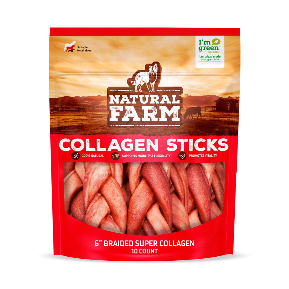 Natural Farm Odor-Free Super Braided Collagen Chews pack front shows longer chew time.