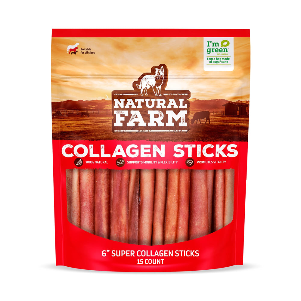 Natural Farm Odor-Free Super Collagen Dog Chews 6-inch pack for long-lasting chewing