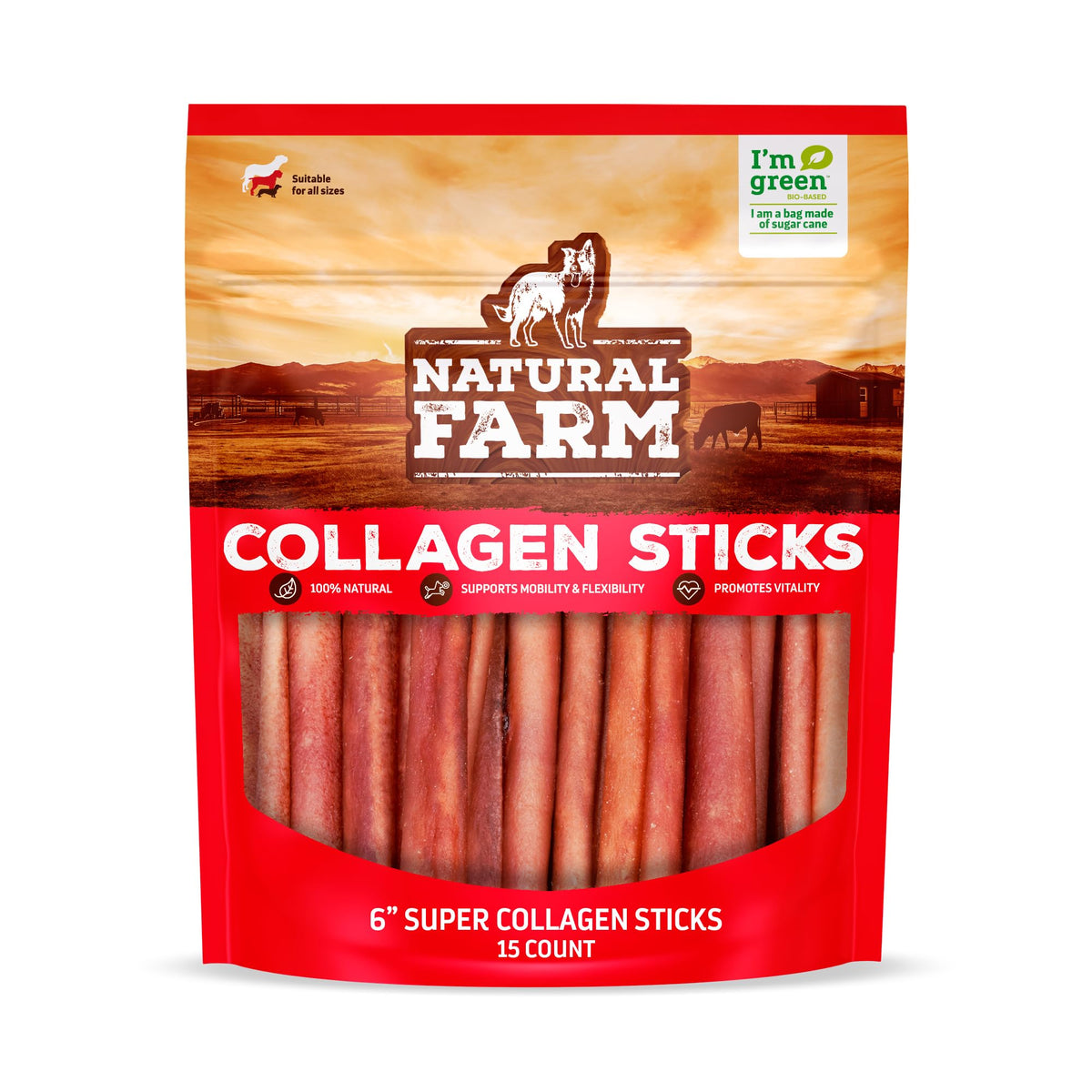 Natural Farm Odor-Free Super Collagen Dog Chews 6-inch pack for long-lasting chewing