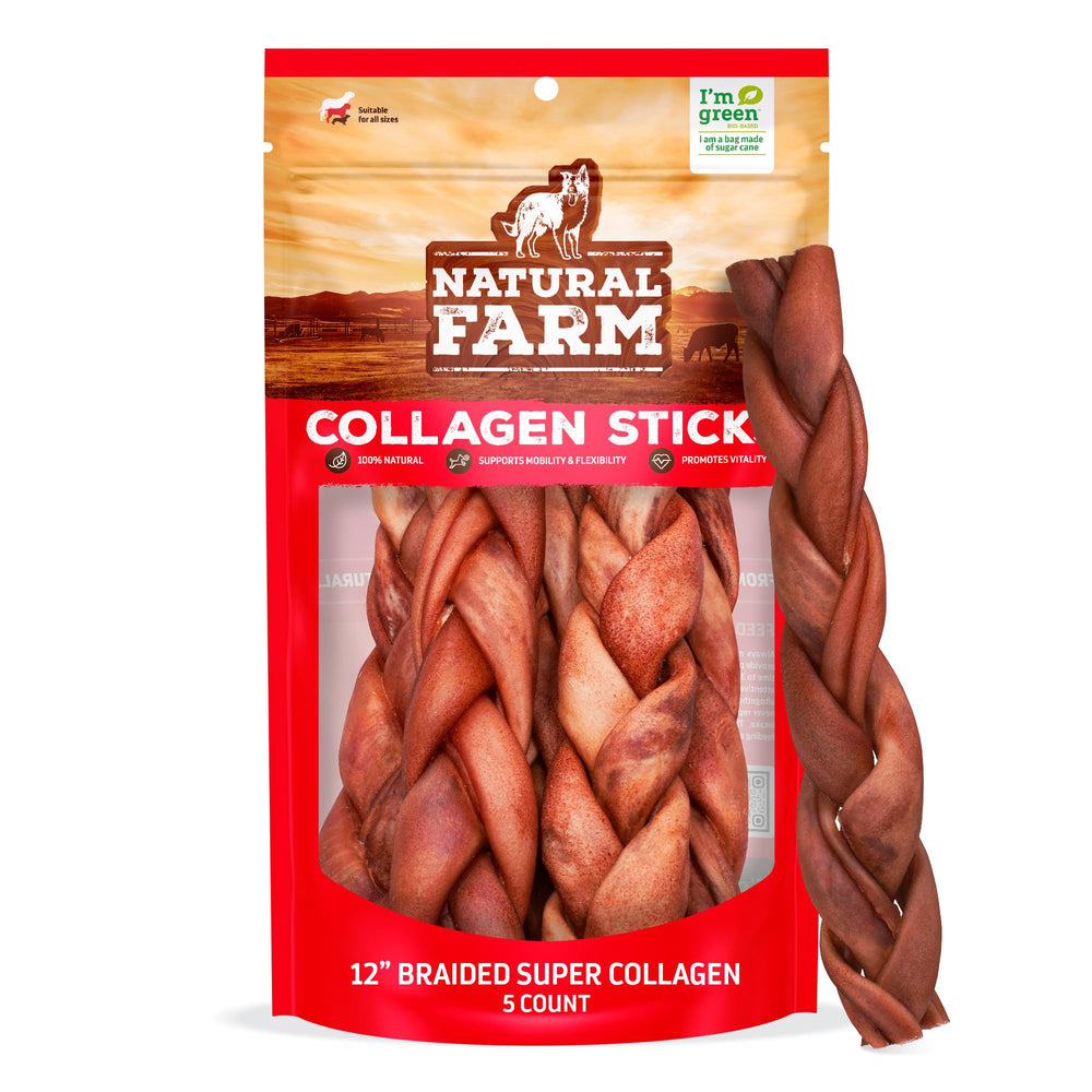 Natural Farm Odor-Free Super Collagen dog chews closeup shows texture and quality.