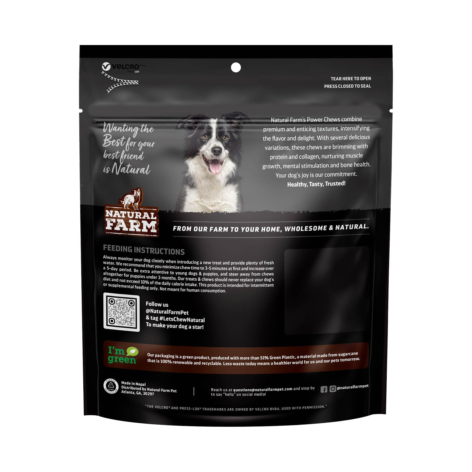 Packaging highlights Natural Farm commitment to transparency and quality.
