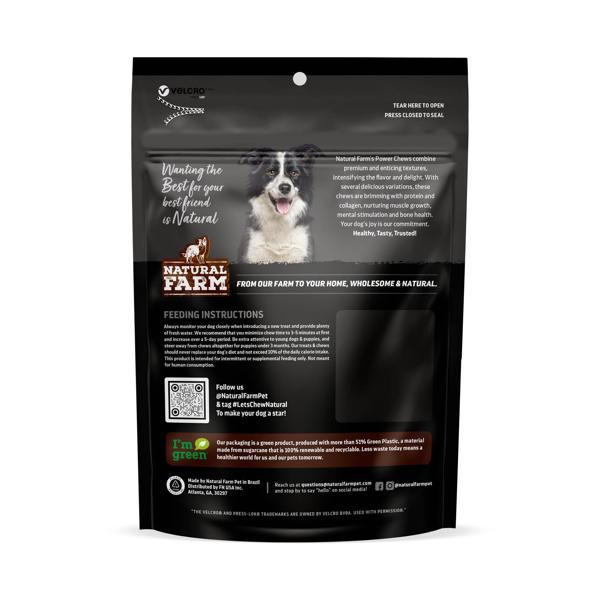Natural Farm Power Bully Sticks Brazilian beef origin badge