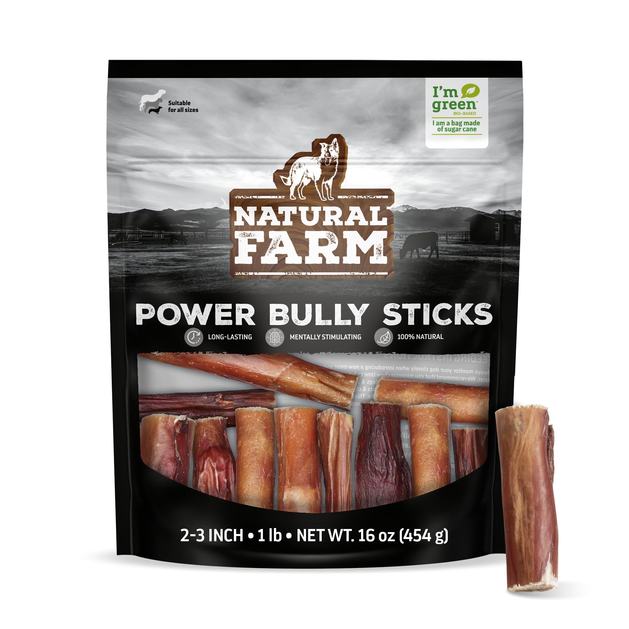 Natural Farm Power Bully Sticks 2-3 inch pack for training rewards and chew time.