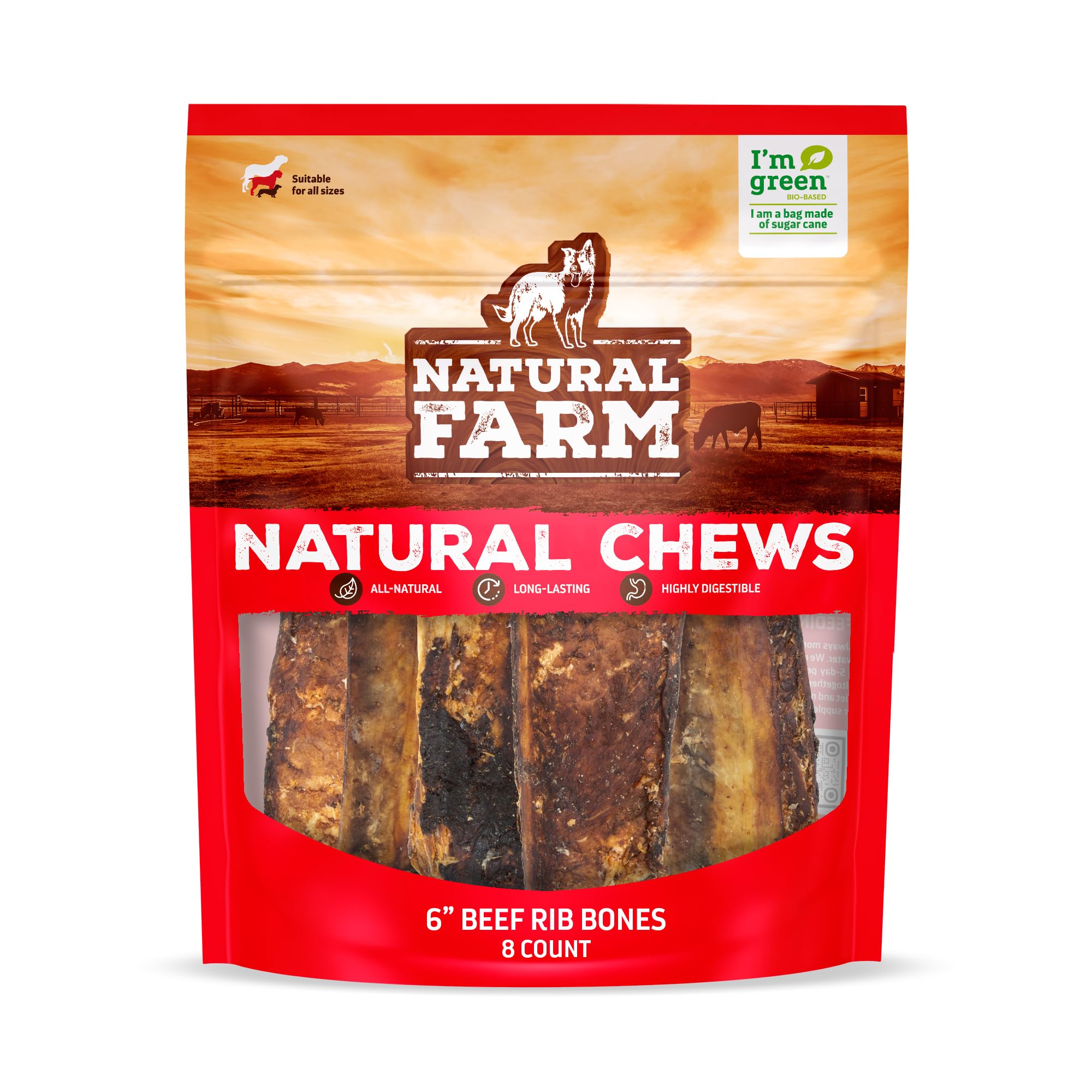 Natural Farm rib bones dog-chew-closeup: premium beef chew that supports healthy jaws.