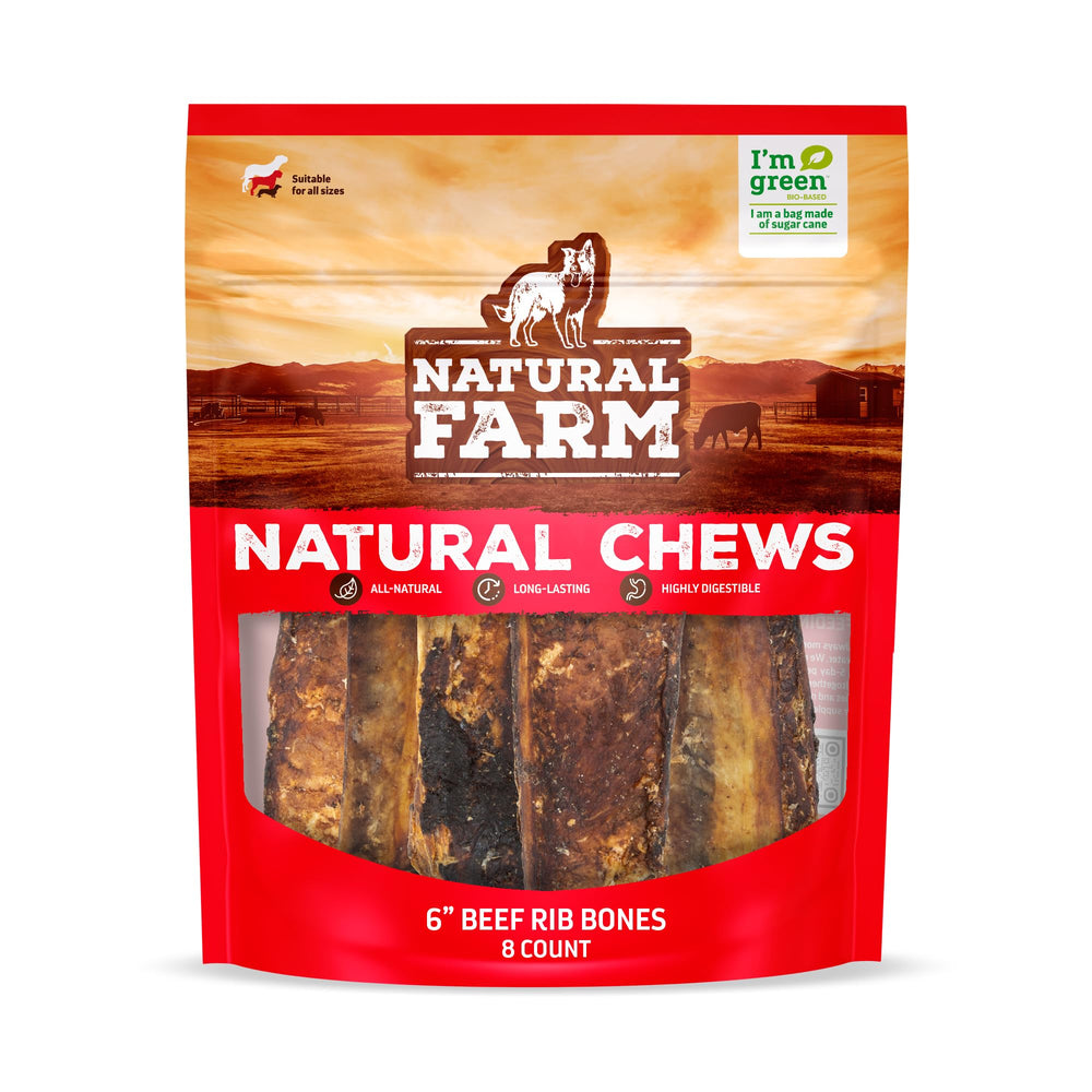 Natural Farm rib bones dog-chew-closeup: premium beef chew that supports healthy jaws.