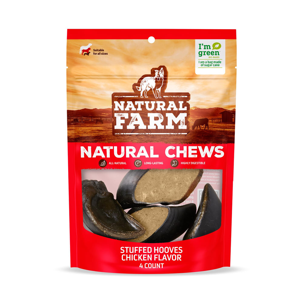 Natural Farm stuffed hooves close-up, dual-textured chew.