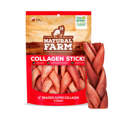 Natural Farm collagen dog chew texture close-up shows rich beef skin for longer chew.