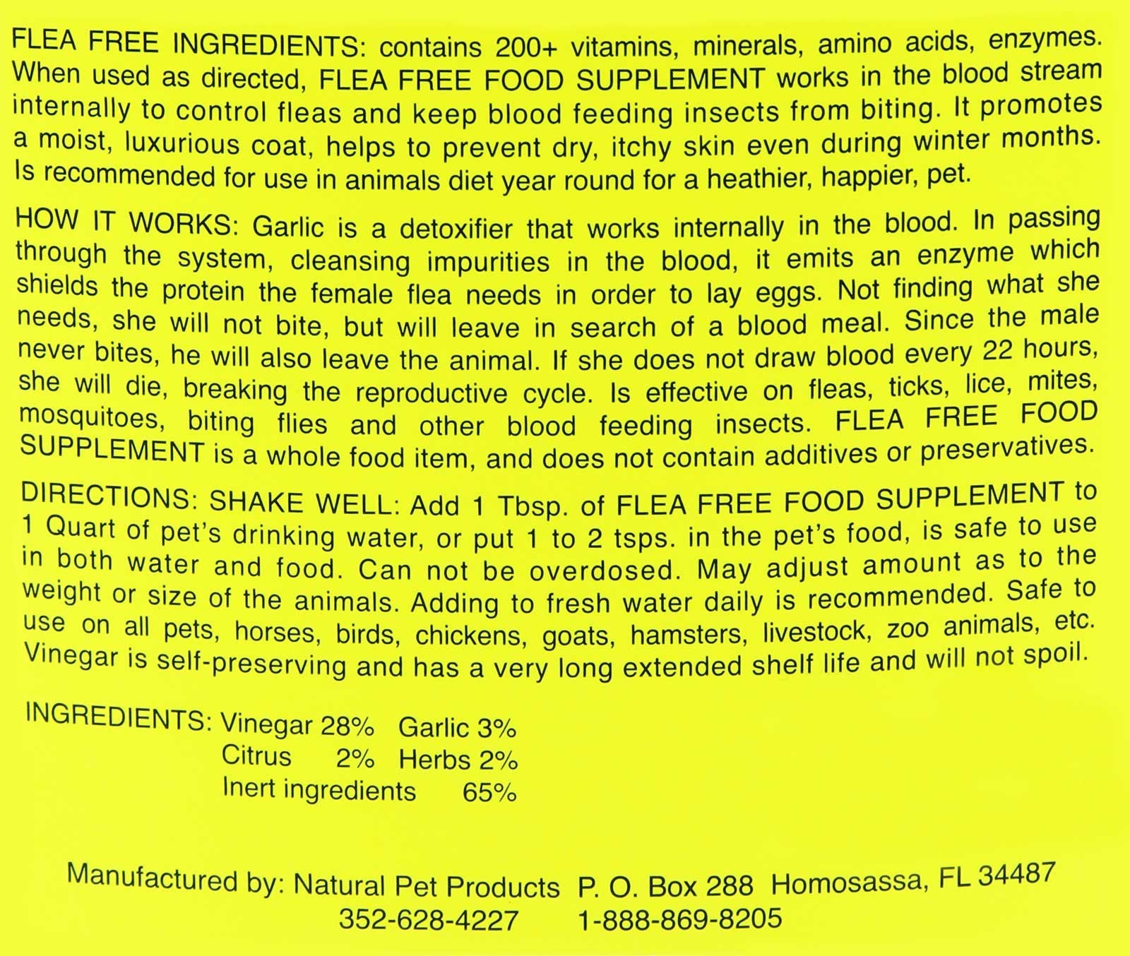 Natural Pet Products Flea-Free demonstrates garlic and vinegar as natural flea-deterrence