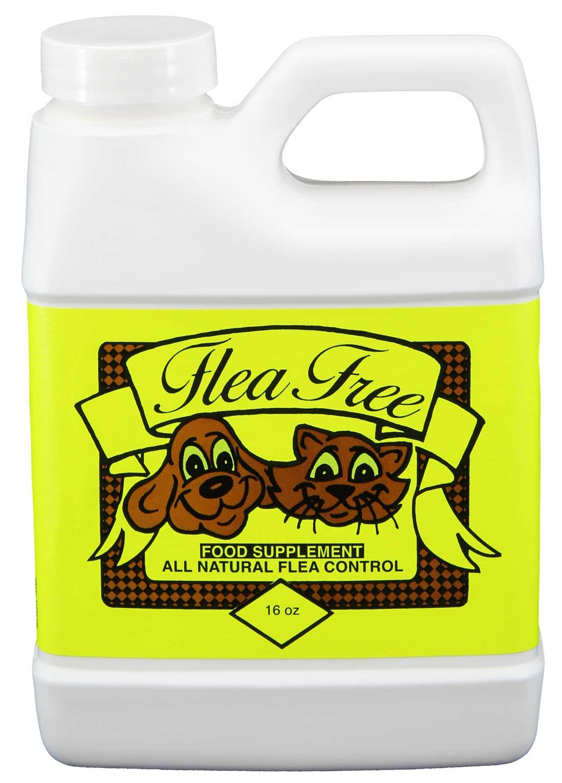 Natural Pet Products Flea-Free liquid bottle highlights organic ingredients for gentle flea support