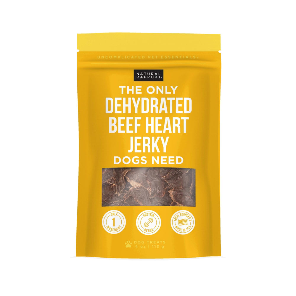 Natural Rapport beef heart jerky sticks provide a protein-rich chew for dogs.