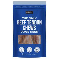 Natural Rapport Beef Tendon Treats packaging highlights all-natural ingredients and USA-sourced beef.