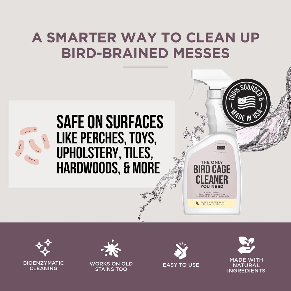 Natural Rapport Bird Cage Cleaner used on various surfaces including cages and windows