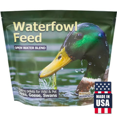 Natural Waterscapes Waterfowl Feed bag front shows resealable packaging for fresh pellets